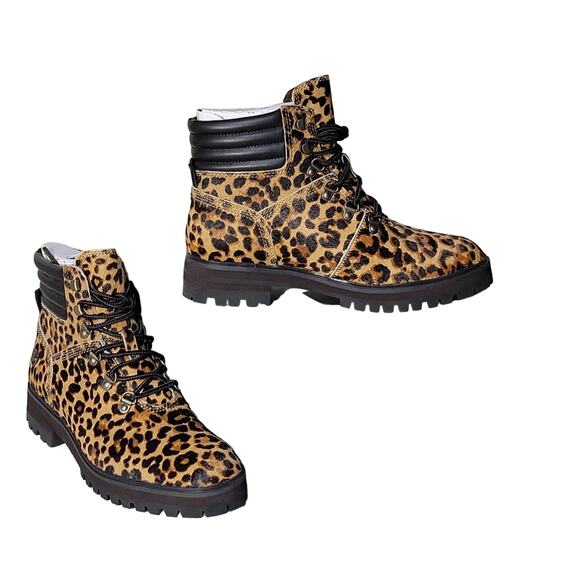 Timberland London Square Mid Hiker Cheetah Print Hiking Boots New In Box Sz 9 - Picture 1 of 15